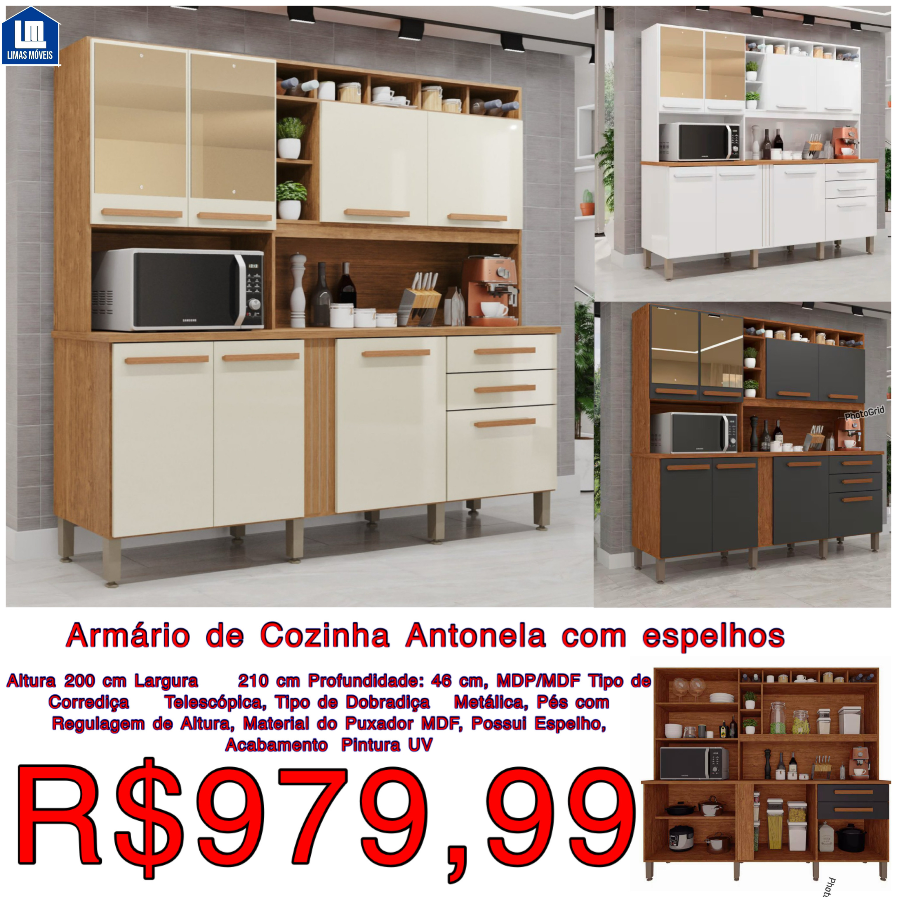 Armário de Cozinha Antonela com Espelhos